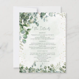 Eucalyptus Green & Gold Wedding Details Card 1001A
