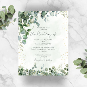 Eucalyptus Green & Gold Wedding Invitation 1001