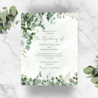 Eucalyptus Green & Gold Wedding Invitation 1001