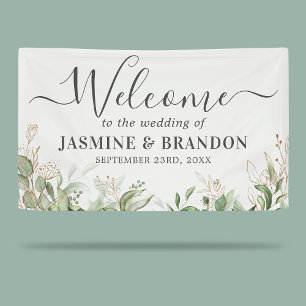 Eucalyptus Green Gold Wedding Welcome Banner