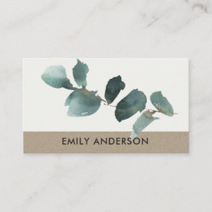 EUCALYPTUS GREEN KRAFT FOLIAGE BRANCH WATERCOLOR BUSINESS CARD