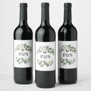 Eucalyptus Green Leaf Arch Wedding or Engagement Wine Label