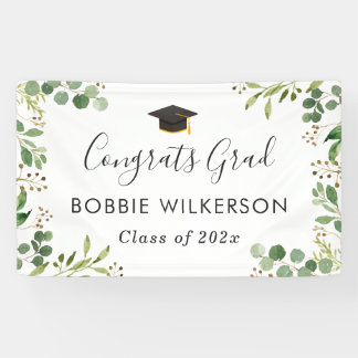 Eucalyptus Green Leaves Congrats Graduation Party Banner