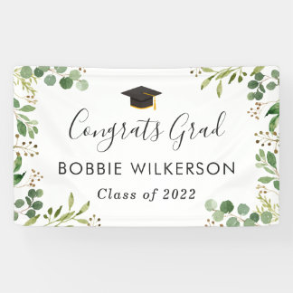 Eucalyptus Green Leaves Congrats Graduation Party Banner