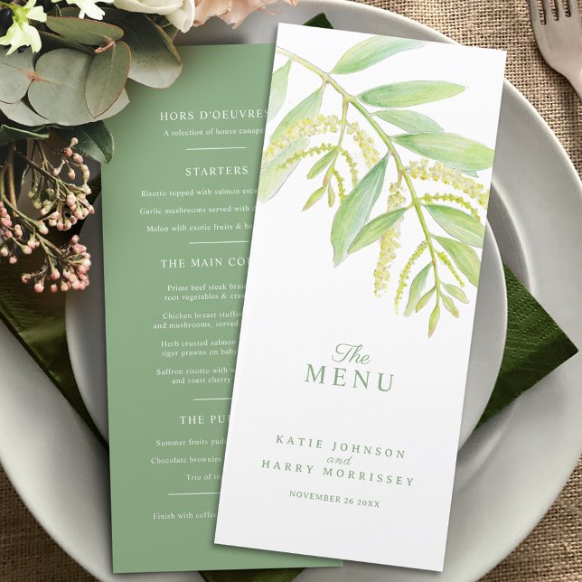 Eucalyptus green leaves cream flower watercolor menu (Creator Uploaded)