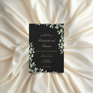 Eucalyptus green leaves elegant wedding invitation