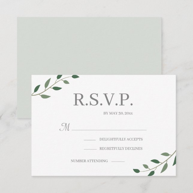 Eucalyptus Green Leaves Elegant Wedding RSVP Invitation (Front/Back)