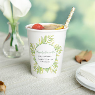 Eucalyptus green leaves happily ever after  paper cups