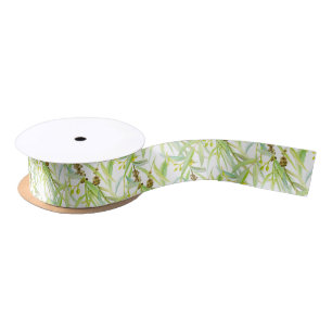 Eucalyptus green leaves watercolor art satin ribbon