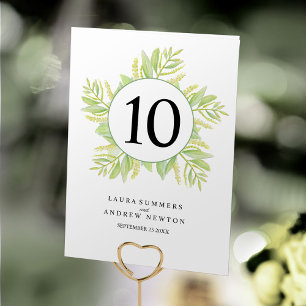 Eucalyptus green leaves watercolor table number