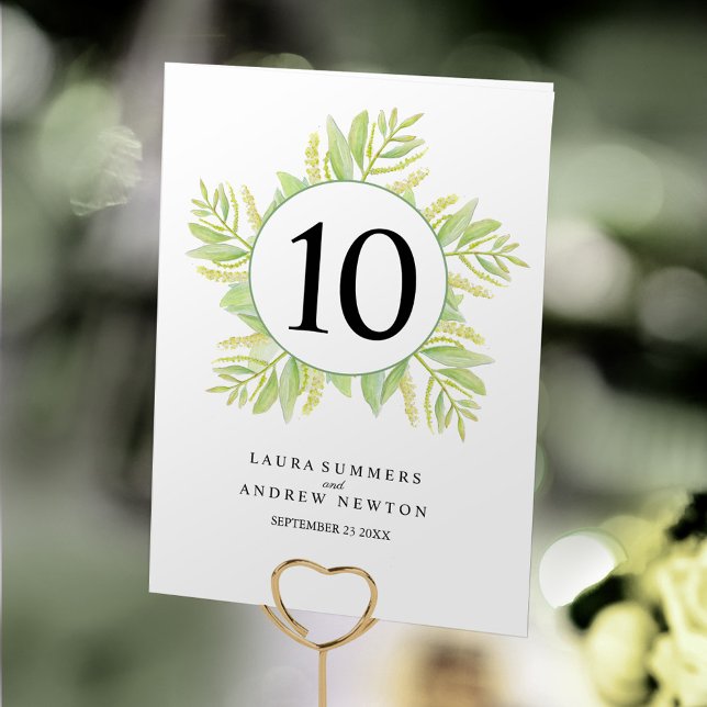 Eucalyptus green leaves watercolor table number (Creator Uploaded)