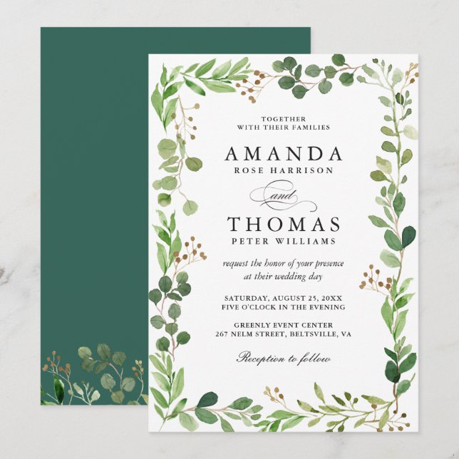 Eucalyptus Green Leaves Wedding Invitation (Front/Back)