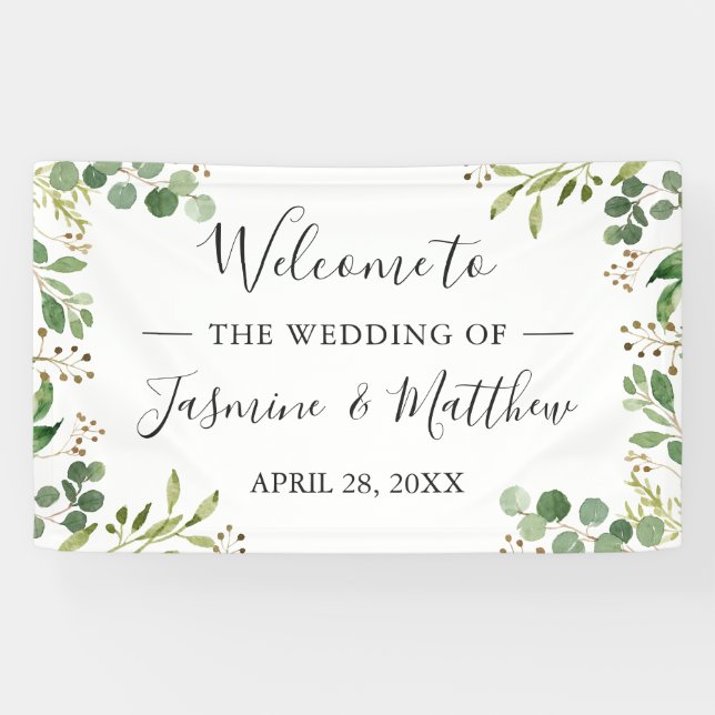 Eucalyptus Green Leaves Wedding Party Banner (Horizontal)