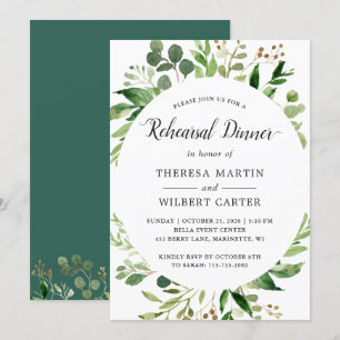 Eucalyptus Green Leaves Wedding Rehearsal Dinner Invitation