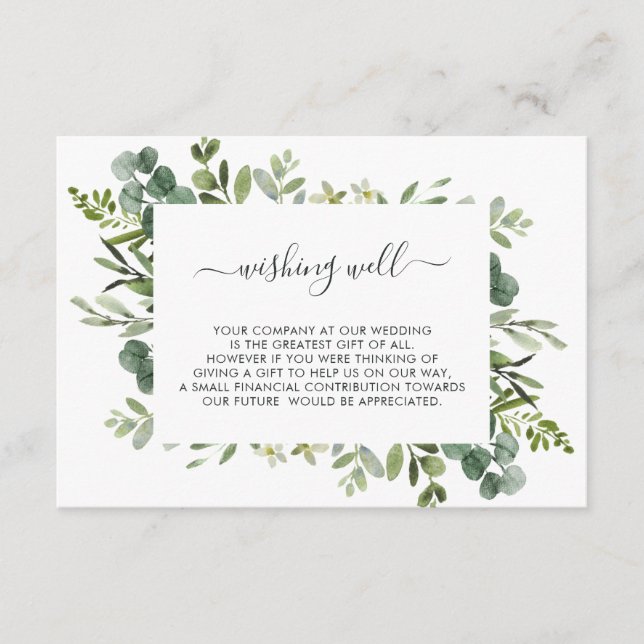 Eucalyptus Green Leaves Wedding Wishing Well Enclosure Card (Front)