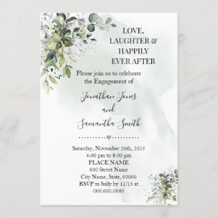 Eucalyptus green love laughter happily engagement invitation