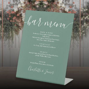 Eucalyptus Green Modern Script Wedding Bar Menu Pedestal Sign