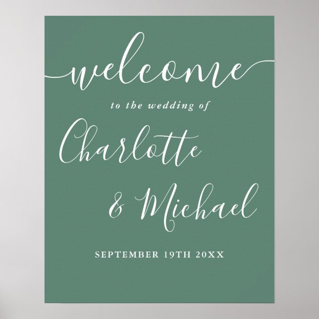 Eucalyptus Green Modern Wedding Welcome Sign (Front)
