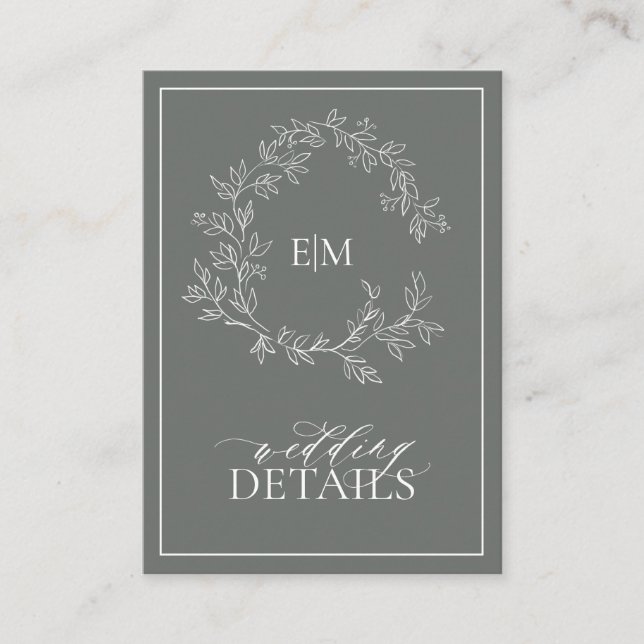 Eucalyptus Green Monogram Wedding Details  Enclosure Card (Front)