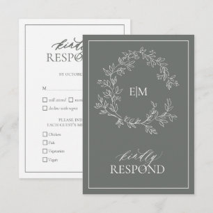 Eucalyptus Green Monogram Wedding RSVP Card
