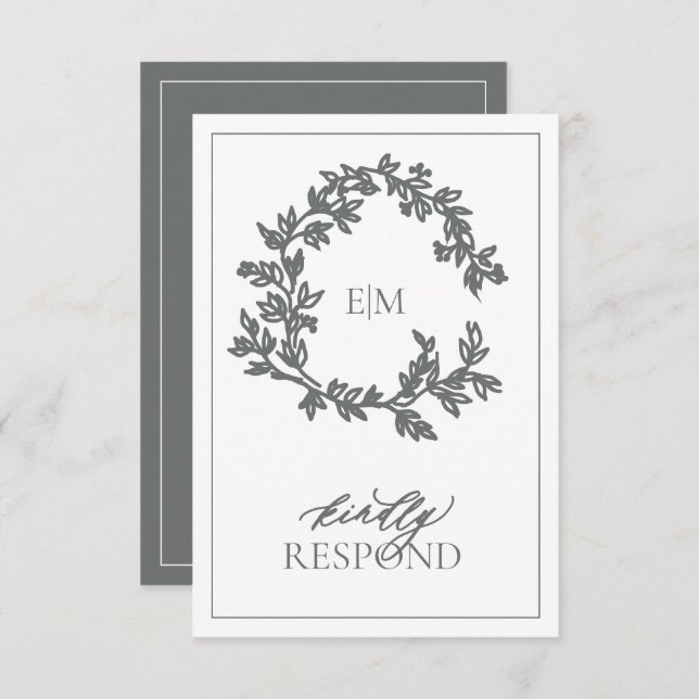 Eucalyptus Green Monogram Wedding RSVP Card (Front/Back)