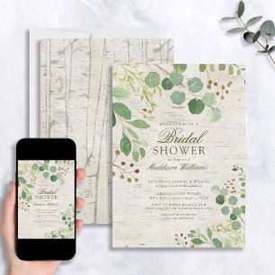 Eucalyptus Green Nature Rustic Birch Shower Invitation