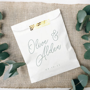 Eucalyptus Green Oversized Script Names Wedding Favour Bags