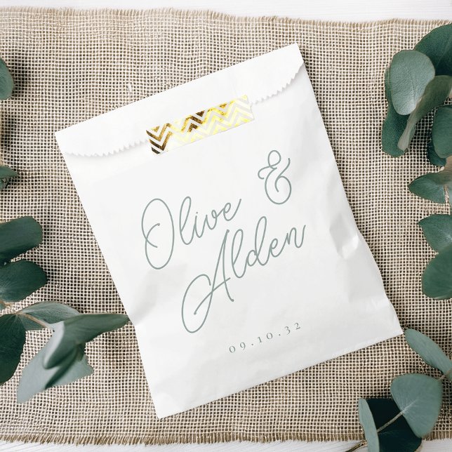 Eucalyptus Green Oversized Script Names Wedding Favour Bags (Creator Uploaded)