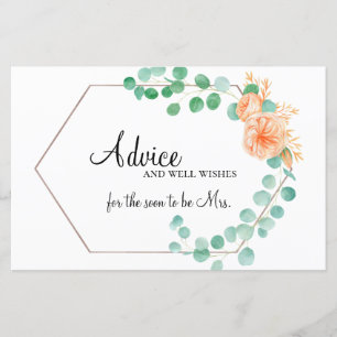 Eucalyptus Green Peach Floral Bridal Advice Card