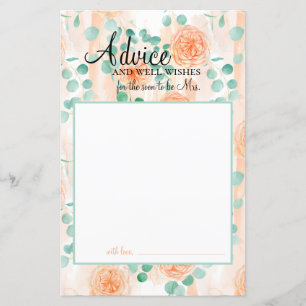 Eucalyptus Green Peach Floral Bride Advice Card