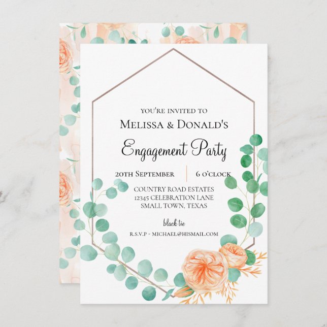 Eucalyptus Green Peach Floral  Engagement Party (Front/Back)
