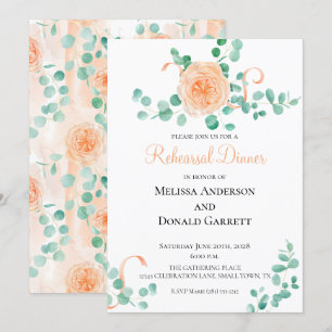 Eucalyptus Green Peach Floral Rehearsal Dinner Invitation
