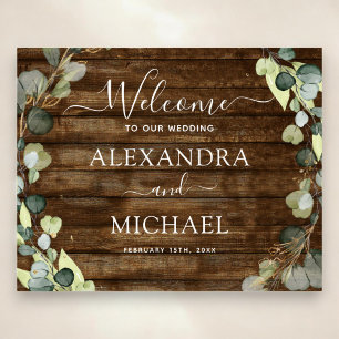 Eucalyptus Green Rustic Wood Wedding Welcome Sign