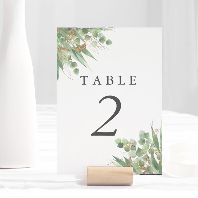 Eucalyptus Green Watercolor & Gold Table Number (Eucalyptus Green Watercolor & Gold Table Number)
