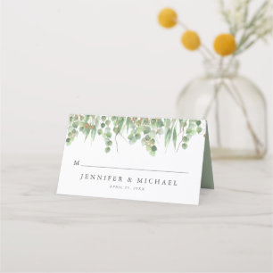 Eucalyptus Green Watercolor & Gold Wedding Place Card