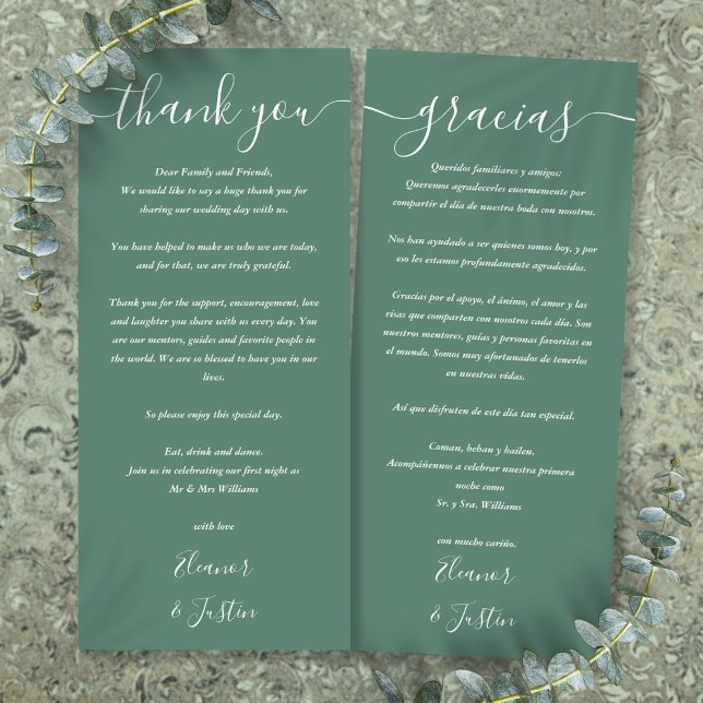 Eucalyptus Green Wedding 2 Language Thank You Card (Eucalyptus Green Wedding 2 Language Thank You Card)