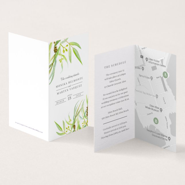 Eucalyptus green wedding details schedule map (Inside and Outside)