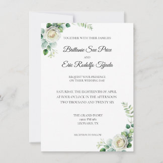 Eucalyptus Green White Flower Invitation