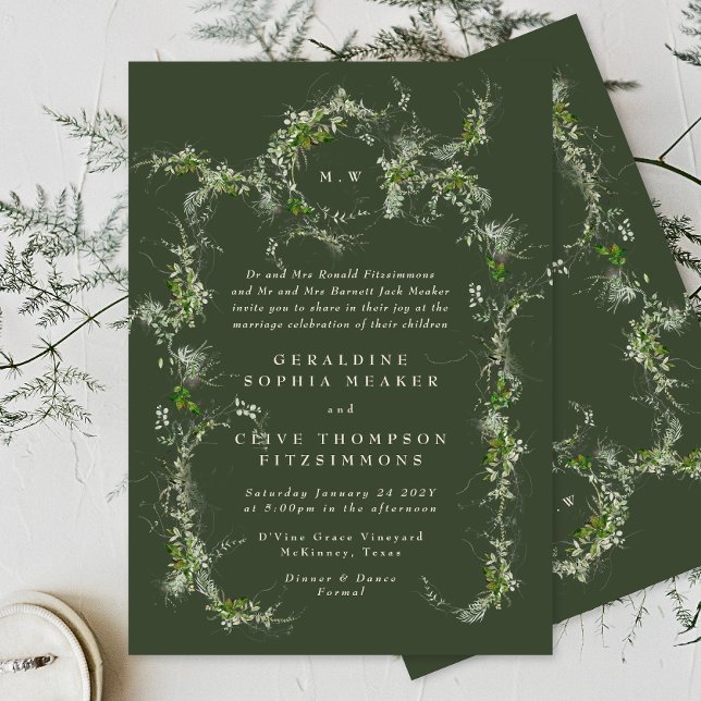 Eucalyptus Green Wreath | Cream Monogram Wedding Invitation (Creator Uploaded)