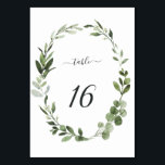 Eucalyptus Green Wreath Wedding Table Number<br><div class="desc">This wedding table number card features painted watercolor eucalyptus,  green leaves and botanical wreath. For more advanced customisation of this design,  Please click the "Customise further" link.  Matching items are also available.</div>