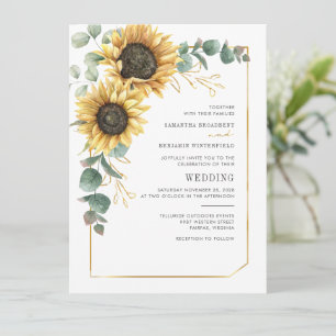 Eucalyptus Green Yellow Sunflower Floral Wedding Invitation