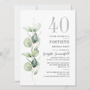Eucalyptus Greenery 40th Birthday Party Invitation