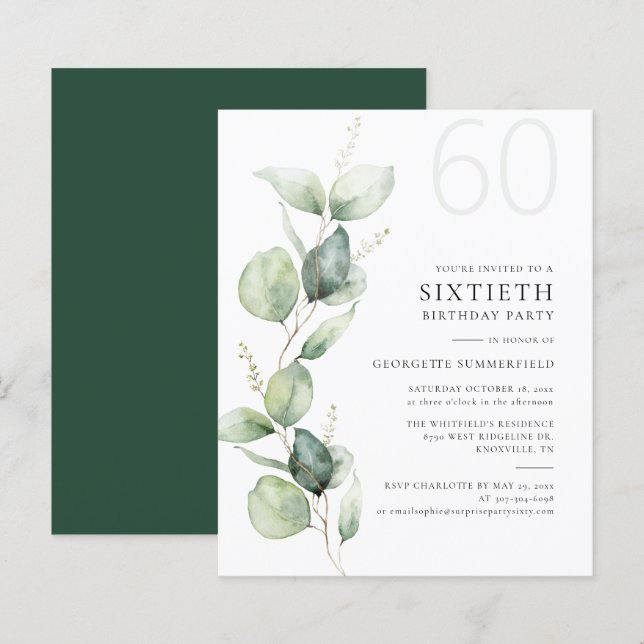 Eucalyptus Greenery 60th Birthday Party Invitation (Front/Back)