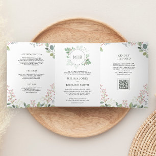 Eucalyptus Greenery All in One QR Code Wedding Tri-Fold Invitation