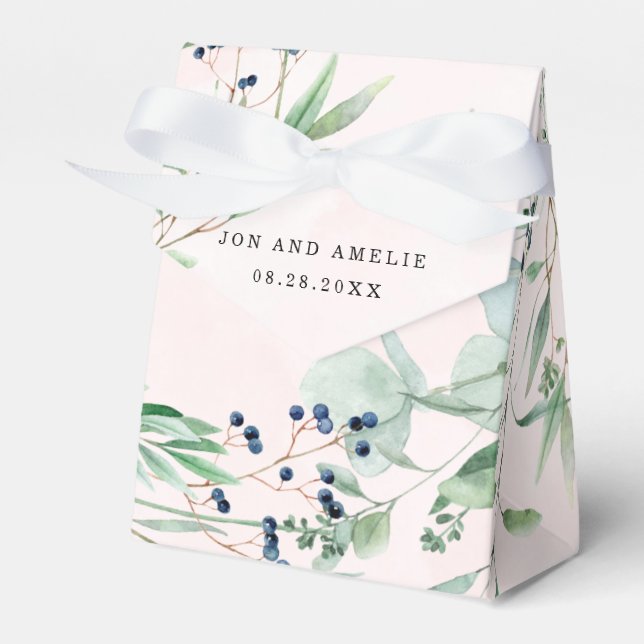 Eucalyptus Greenery and Blush Pink Wedding Favour Box (Front Side)