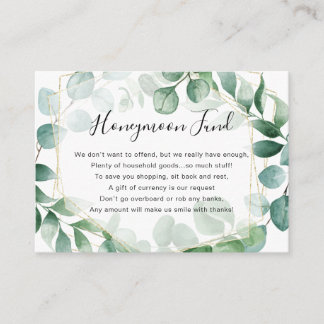 Eucalyptus Greenery and Gold Frame Honeymoon Fund  Enclosure Card