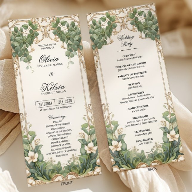 Eucalyptus Greenery and Gold Wedding Ceremony  Programme (Creator Uploaded)