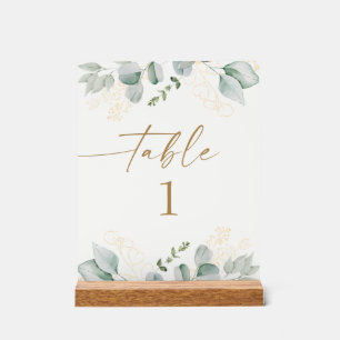 Eucalyptus Greenery and Gold Wedding Table Number Acrylic Sign