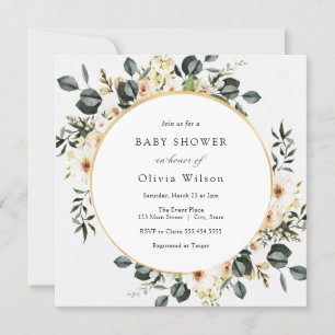 Eucalyptus Greenery and Ivory Floral Baby Shower Invitation