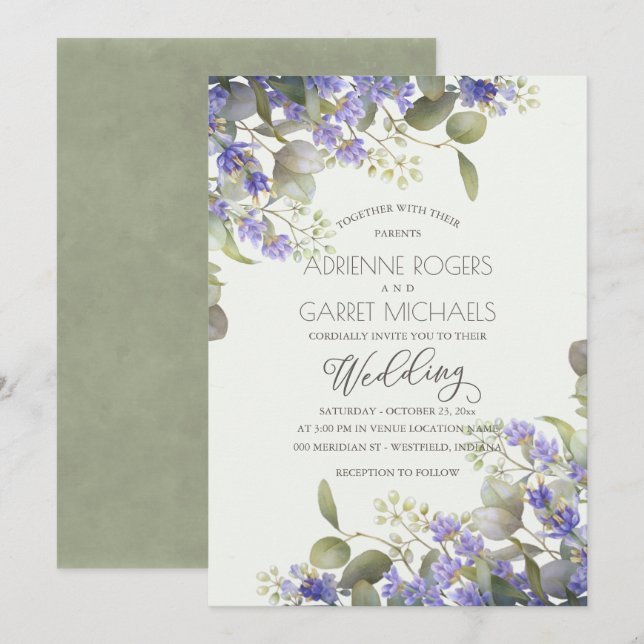 Eucalyptus Greenery And Lavender Wedding Invitation (Front/Back)